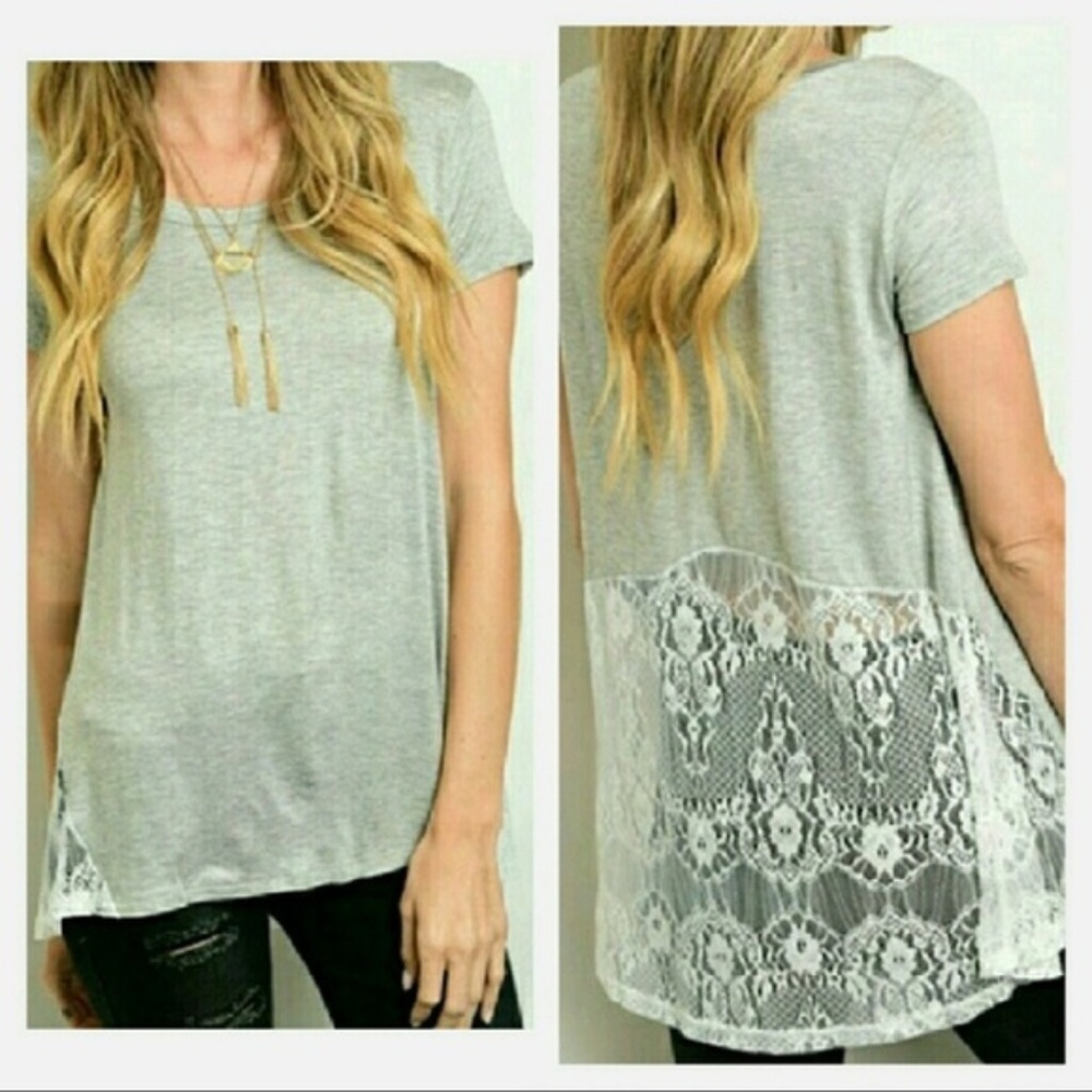 ***CLOSET CLOSING*** Gray Blouse T-Shirt Lace